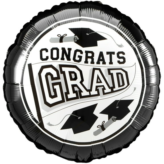 Anagram True Pride Congrats Grad School Colors 18" Jr Shape Foil Balloon, White Black