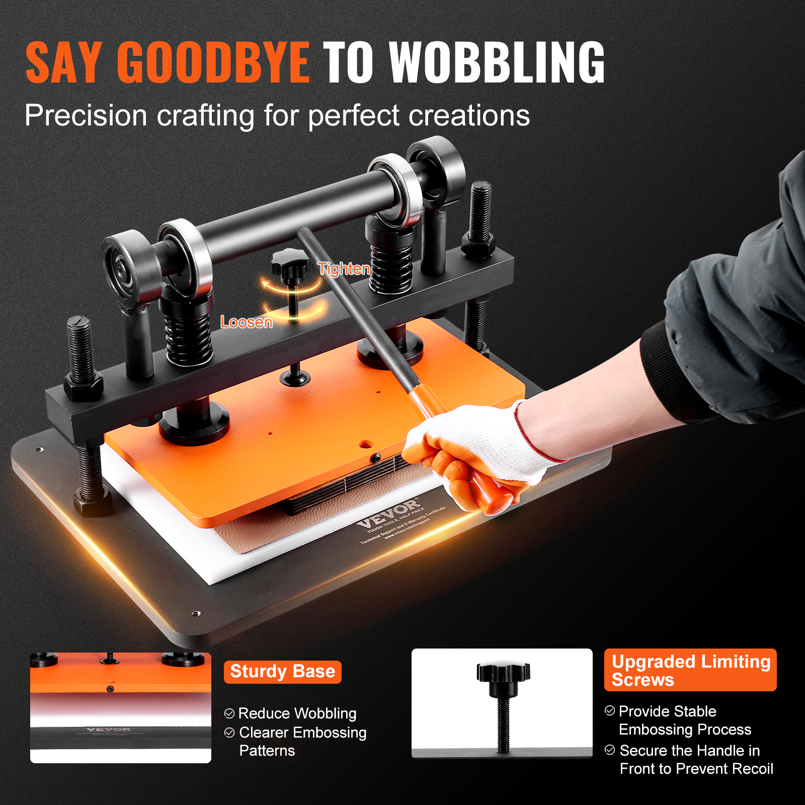 VEVOR Leather Cutting Machine, 14.2 x 10.2 in Embossing Plate Manual Die Cutter, 0.47 in Pressure Stroke Dual Guide Shafts Die Cut Machine, Leather Embossing Machine for Various of Materials