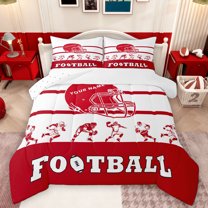 Feelyou American Sports Lover Queen Comforter Set, Est Sleep Football Bedding Sets, White Red Abstract Line Reversible Bedding Comforter Set, Luxury Bedroom Decor, 3 Pieces