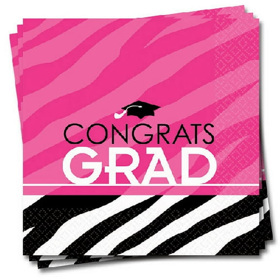 Pink Zebra Grad Luncheon Napkins (16 Pack)- Graduation Party