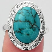 Desiregem Natural Lucky Charm Tibetan Turquoise 925 Silver Adult Women Ring s.7 Jewelry SDR145777