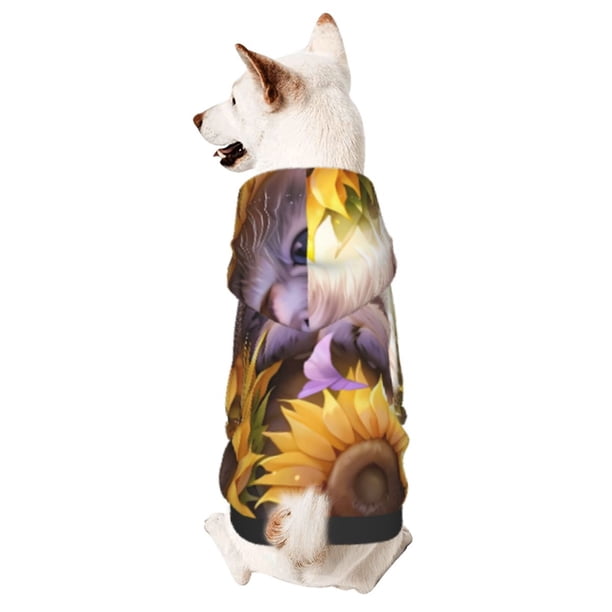 Balery Daisy Sunflower Lazy Cat Sudadera con Capucha para Perros Pequeños – Ropa para Mascotas, Disfraz para Perros y Gatos, Ideal para Fiestas y Cosplay-X-Large