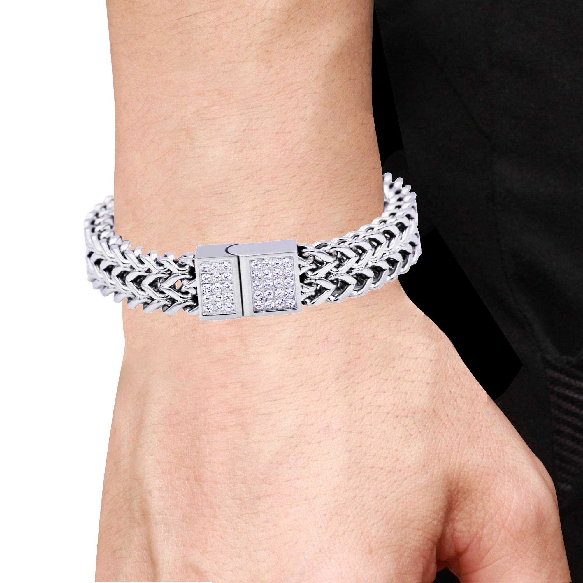 Arista Cubic Zirconia Diamond embedded Men's Fashionable Bracelet in Stainless Steel, 8.5"