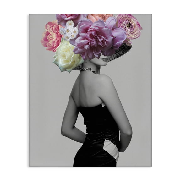 Stupell Industries Contemporary Fashion Model Portrait Flower Grey Collage Design Canvas Art, 30 x 40, by Ziwei Li