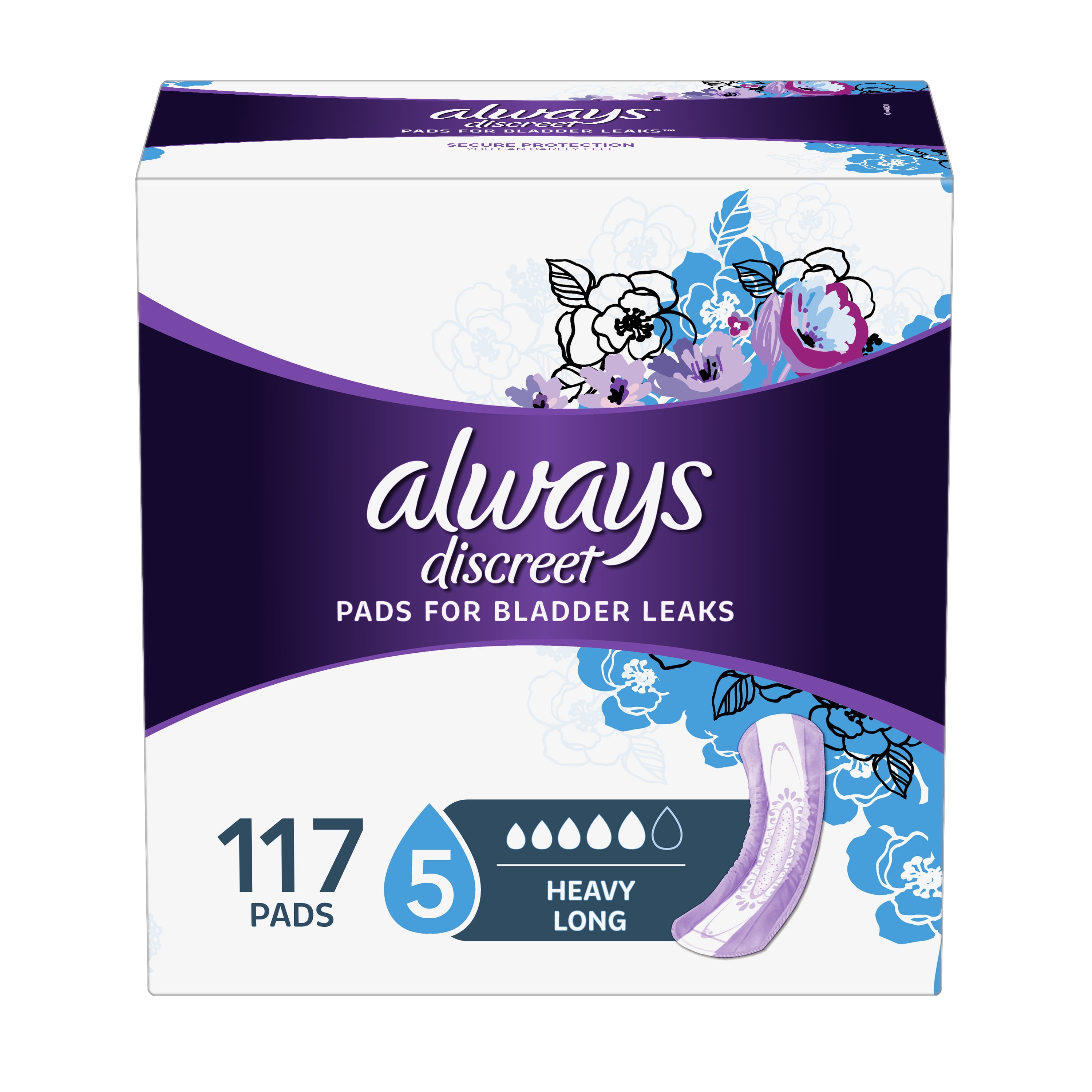 Always Discreet Incontinence Pads for Women, Heavy Absorbency, Long