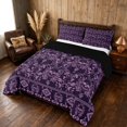 thumbnail image 3 of Manfei Witchy Purple Skull Queen Comforter Set, Aztec Floral Damask Comforter Sets Queen, Dark Purple Light Purple, Black Reversible 3 Pieces, 1 Comforter and 2 Pillowcases, 3 of 6
