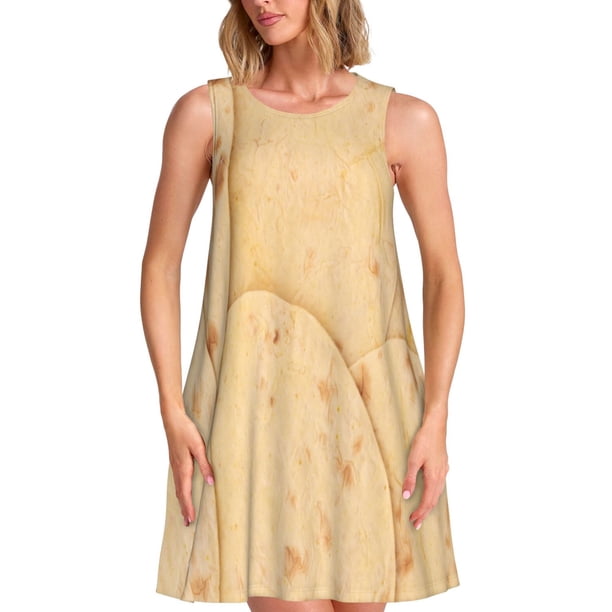 Balery taco tortilla Vestidos de verano para mujer con estampado: vestido holgado sin mangas, vestido playero informal y cómodo para días calurosos.