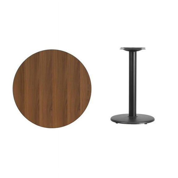 30" Round Walnut Laminate Table Top With Table Height Round Base - Table Height Restaurant Table