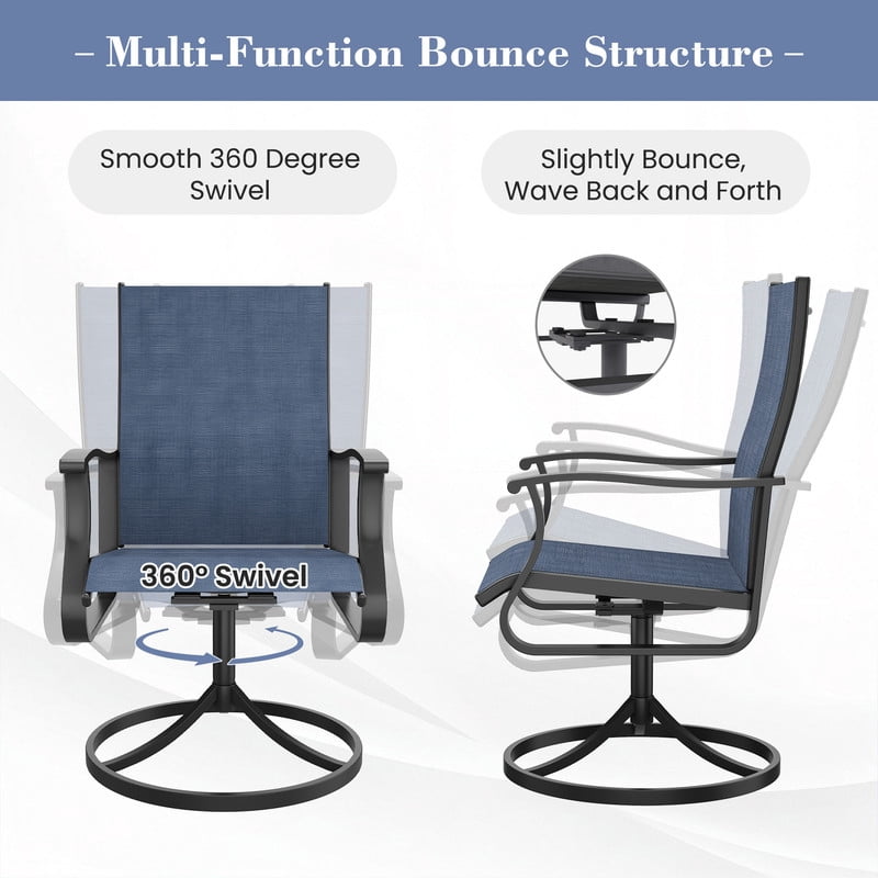 MRUAKA Patio Swivel Chairs Set of 2, Outdoor Dining Chairs Mid Back All Weather Breathable Textilene Outdoor Swivel Chairs with Metal Rocking Frame for Lawn Garden Backyard Deck, Blue