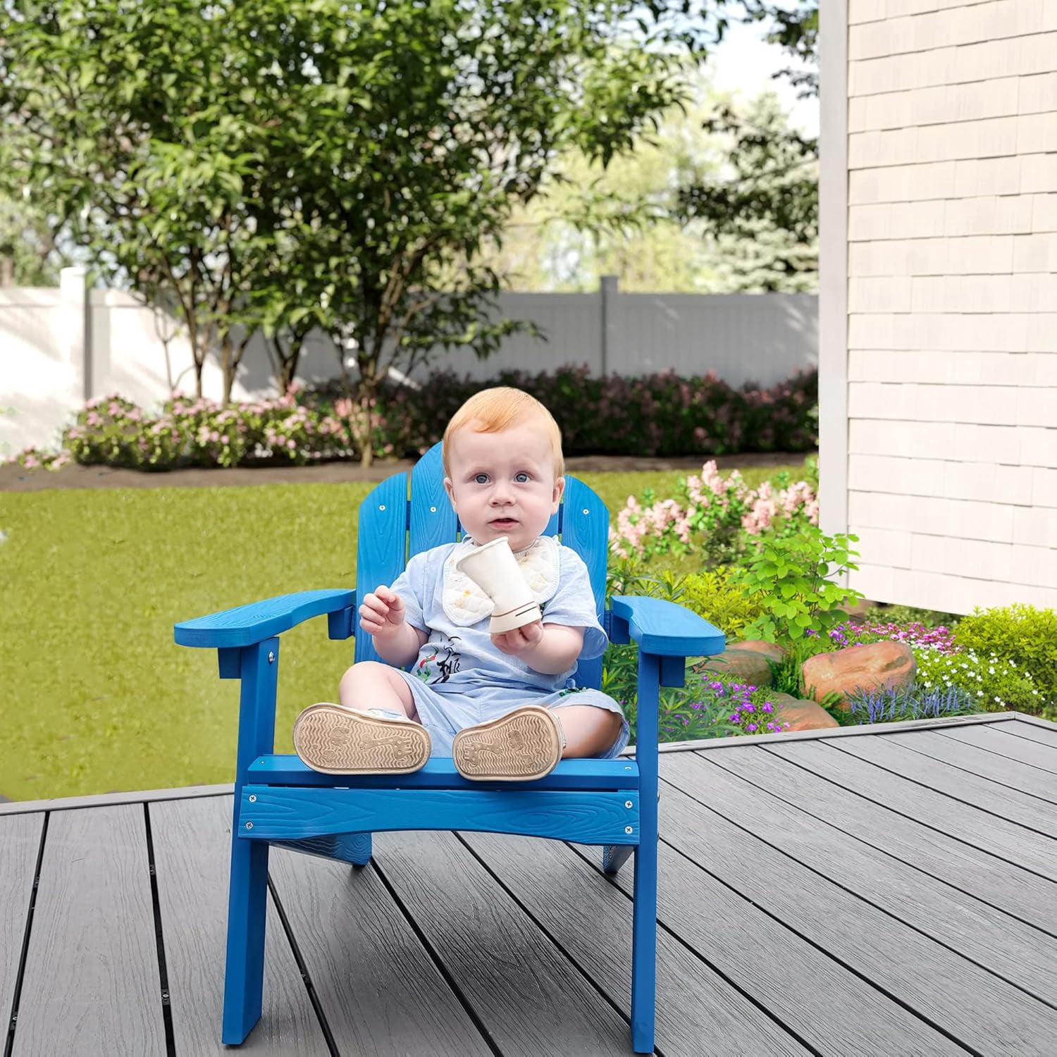 Dycanpo 15.6'' Kids Adirondack Chair, Toddler Outdoor Patio Chair for Backyard, HDPS - Blue