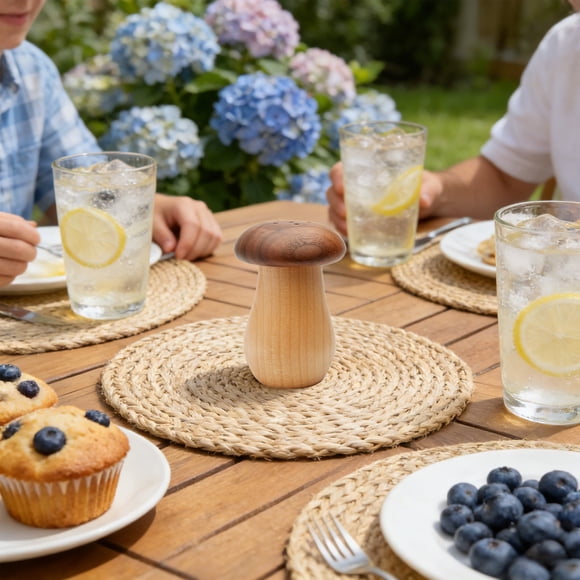 Portadientes de madera con setas y dispensador, contenedor de palillo de haya y nogal marrón, contiene 100 palillos para cocina, hogar, restaurante, cumpleaños, Acción de Gracias