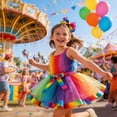 thumbnail image 2 of Byoo Toddler Girls' Rainbow Tutu Dress Sleeveless Bow Waist Tulle Party Dresses Kids Celebration Party Dress, 2 of 4
