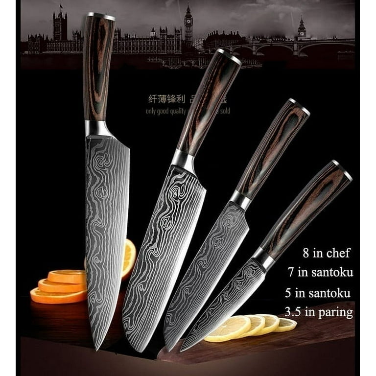 MDHAND 3 Piece Kitchen Knife Set Stainless Steel Japanese Damascus Style  Chef's Knives 
