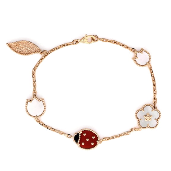 Pre-Owned Lucky Spring 5 Motifs Bracelet 18K Rose Gold and Mother of Pearl with Onyx and Carnelian By Rebag