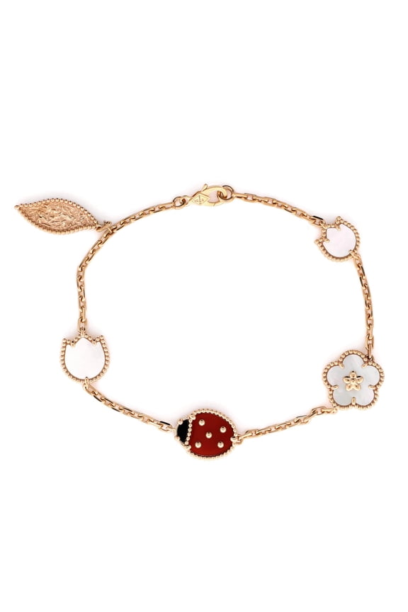 Pre-Owned Lucky Spring 5 Motifs Bracelet 18K Rose Gold and Mother of Pearl with Onyx and Carnelian By Rebag