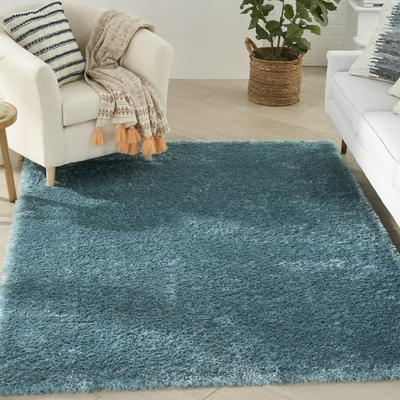 Nourison Home Luxurious Shag Solid Aqua 5'3" x 7'3" Area Rug, Easy Cleaning, Non Shedding, Bed Room, Living Room, Dining Room, Kitchen (5x7)