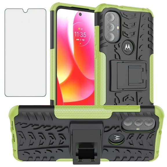 Asuwish Compatible with Motorola Moto G Power 2022/MotoG Play 2023/G Pure 2021 Phone Case Tempered Glass Screen Protector Slim Stand Hybrid Heavy Duty Rugged Protective Cell Cover for Women Men Green