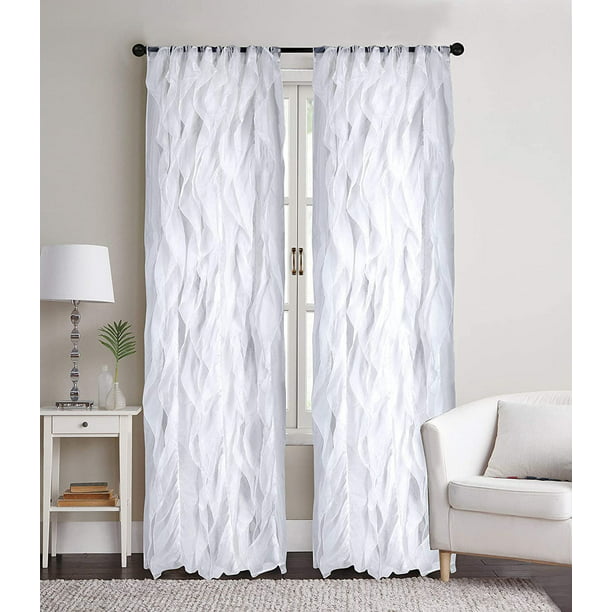 Cascade Curtain Panels White Ruffle 84, Ruffle Curtain Panels