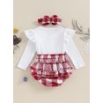thumbnail image 4 of Bslissey Baby Girls Christmas Romper Long Sleeve Deer Embroidery Plaid Print Ruffled Bodysuit with Headband Newborn Infant Cute Casual Clothes 3M 6M 9M 12M 18M, 4 of 9
