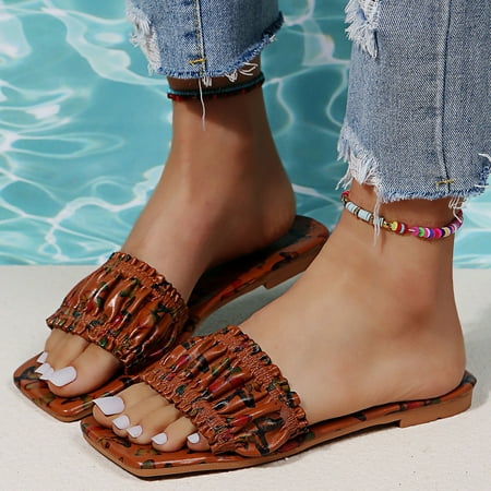 

Christmas Spring And Summer Women Sandals Flat Large Size Colorful Pattern Beach Slippers