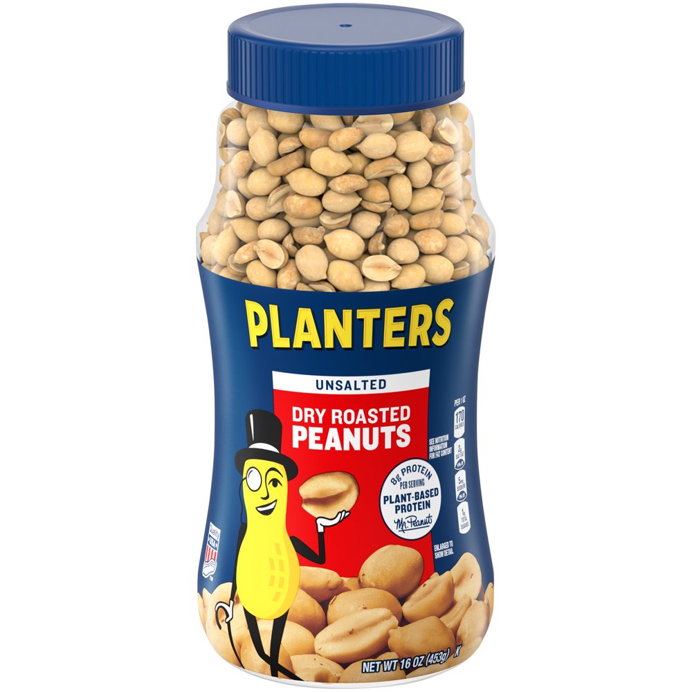 Planters Unsalted Dry Roasted Peanuts, 16 oz Jar