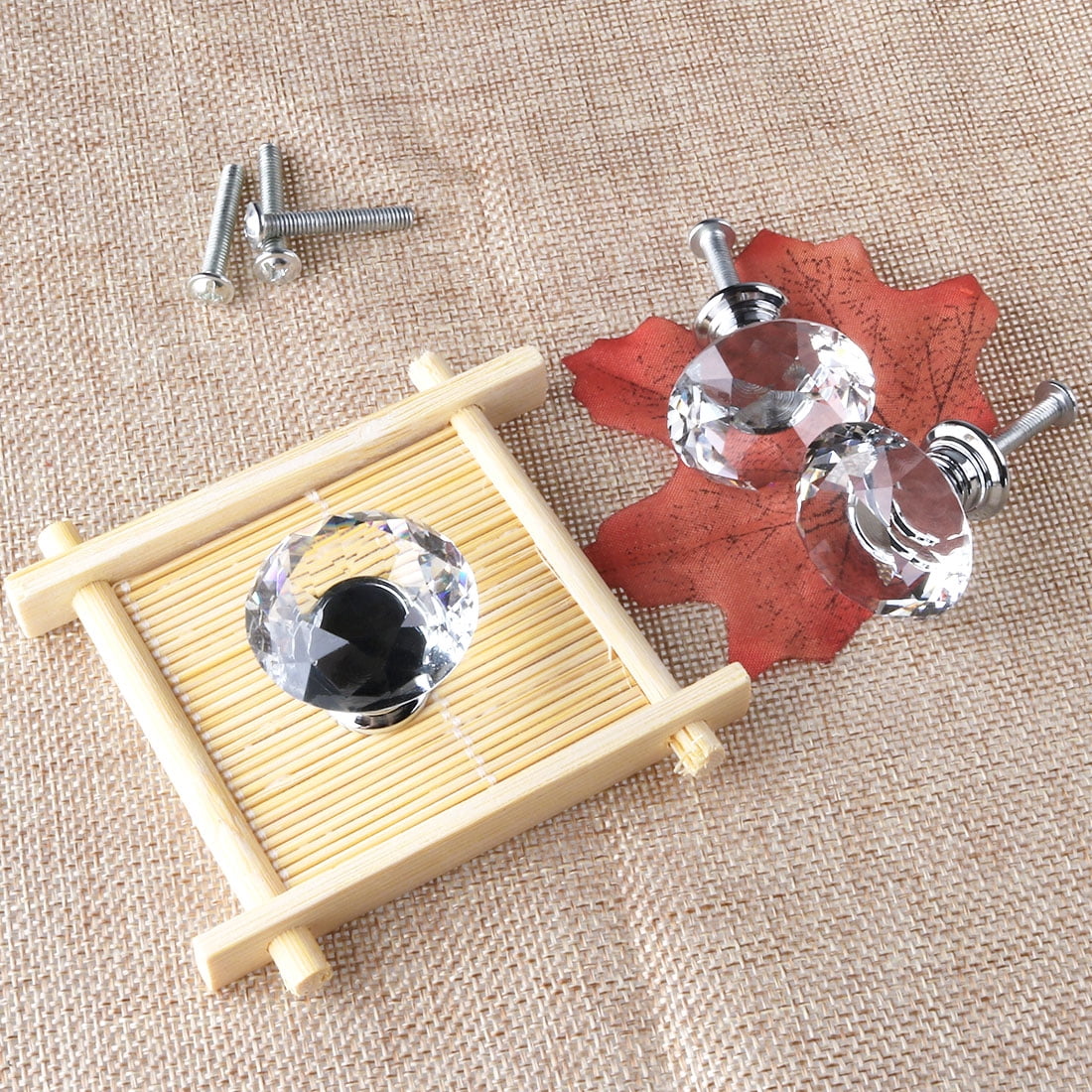 Unique Bargains 1.57" Polished Chrome Crystal Glass Cabinet Knob