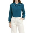 thumbnail image 2 of INSPIRE CHIC Chemises de Travail pour Femmes à Volants Doux Col Peter Pan Boutonnées S Bleu Paon, 2 of 7
