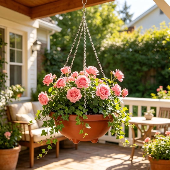 Roiihwy 9 Inch Hanging Planters for Indoor Outdoor Plants, Round Hanging Baskets for Plants Outdoor with Drainage Holes and Metal Chain, Hanger Flower Pot for Garden Balcony Wall Porch Decor