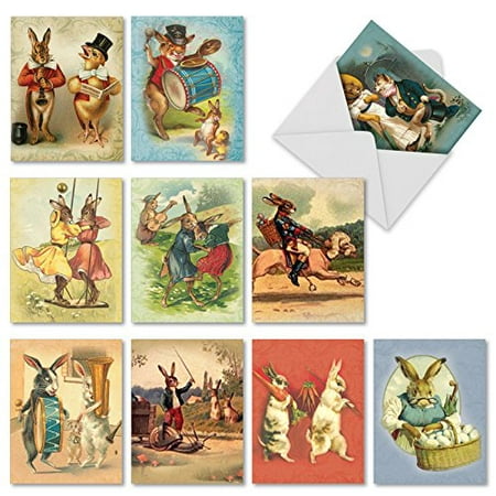 'M2345OCB FUNNY BUNNIES' 10 Assorted All Occasions Greeting Cards Featuring Adorable Vintage Style Bunnies Engaged in Playful and Musical Exploits with Envelopes by The Best Card