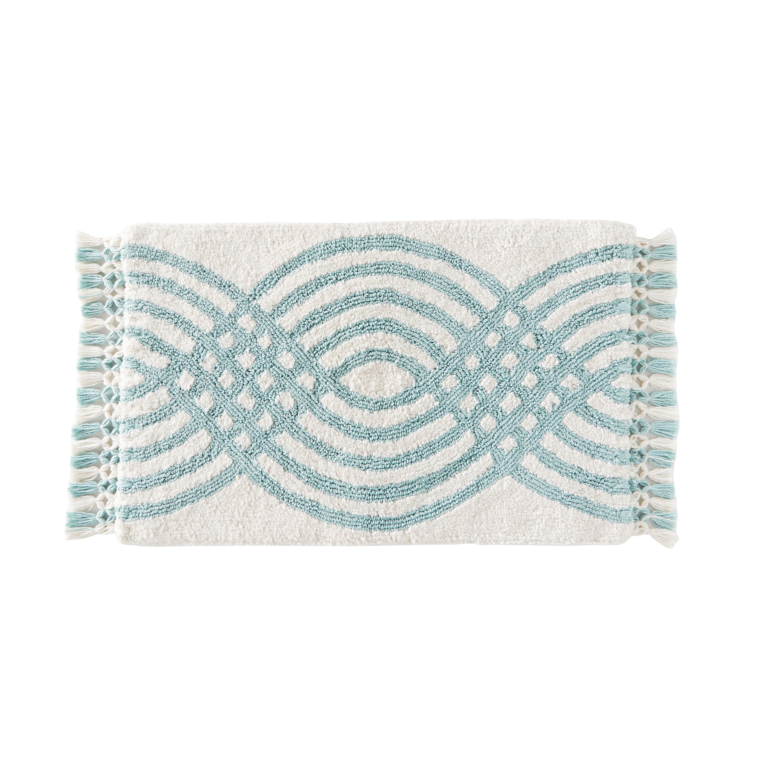 SKL Home Fringed Waves Bath Rug, 20" x 30", Aqua