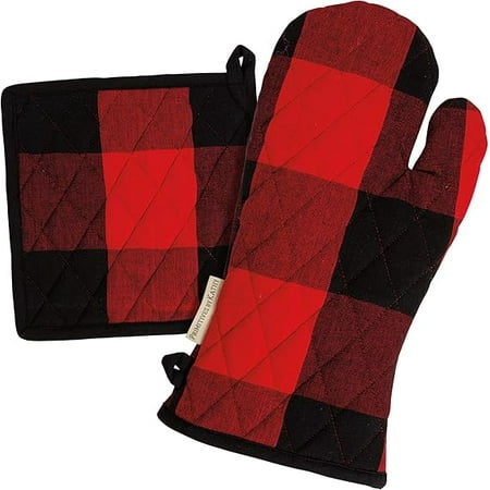 Primitives by Kathy Red and Black Cotton Oven Mitt & Potholder Set