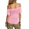 thumbnail image 5 of VBVC Women's Off Shoulder Mesh Sheer T-Shirt,Ladies Spaghetti Strap Cold Shoulder Short Sleeve Top,Party See-Through Cover Up for Women,Pink,S-2XL, 5 of 8
