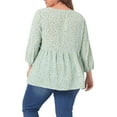 thumbnail image 3 of Agnes Orinda Women's Plus Size Tops Babydoll Keyhole Ruffle 3/4 Sleeve Floral Blouses 3X Light Green, 3 of 6