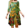 thumbnail image 1 of Jardín de flores; Vestido de cuello cuadrado con estampado artístico vintage Nuevo vestido elegante de talla grande para mujer Vestido ceñido a la cintura Flores silvestres Flores, 1 of 6