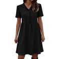 thumbnail image 2 of Dolkfu Short Sleeve Women'S Fall&Winter Dresses Black Mid-Length V-Neck Fashion Dresses Vintage Finish Regular Solid Fit & Flare Dresses Black,L, 2 of 6