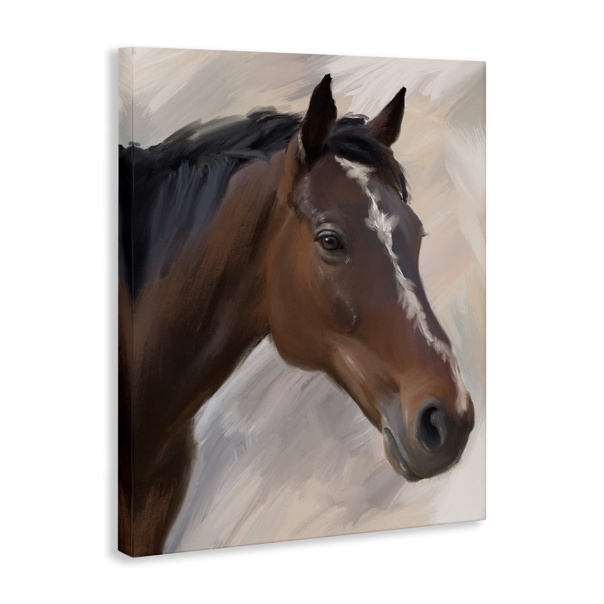 Stupell Industries Brown Farm Horse Animals Painting Wrapped Canvas Art Print Wall Art, 36 x 48