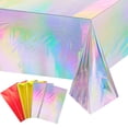 thumbnail image 1 of Mantel de plástico arcoíris, cubierta de mesa Rectangular, mantel de lámina holográfica, decoración de fiesta de arcoíris, 1 of 7