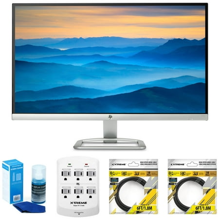 Hewlett Packard 27er 27-Inch IPS LED Backlit PC Computer Monitor (T3M88AA#ABA) with Universal Screen Cleaner for LED TVs Large Bottle, 6 Outlet Wall Tap w/ 2 USB Ports & 2x 6 ft HDMI (Best Budget Large Monitor)