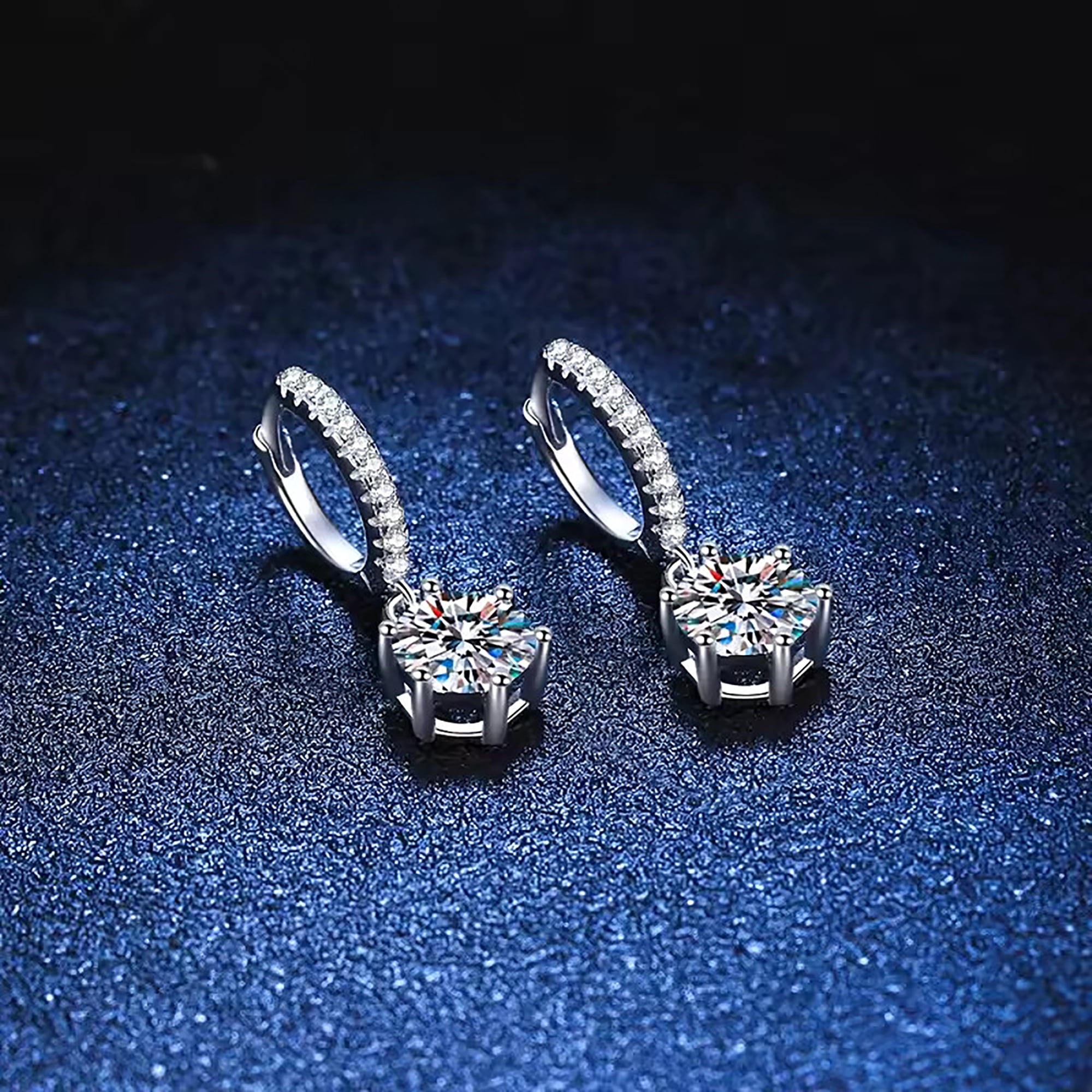 Moissanite Earrings for Women Hypoallergenic Drop Dangle Earrings D Color Round Cut Earrings 18K White Gold Plated S925 Sterling Silver Earrings 1.0ct Leverback