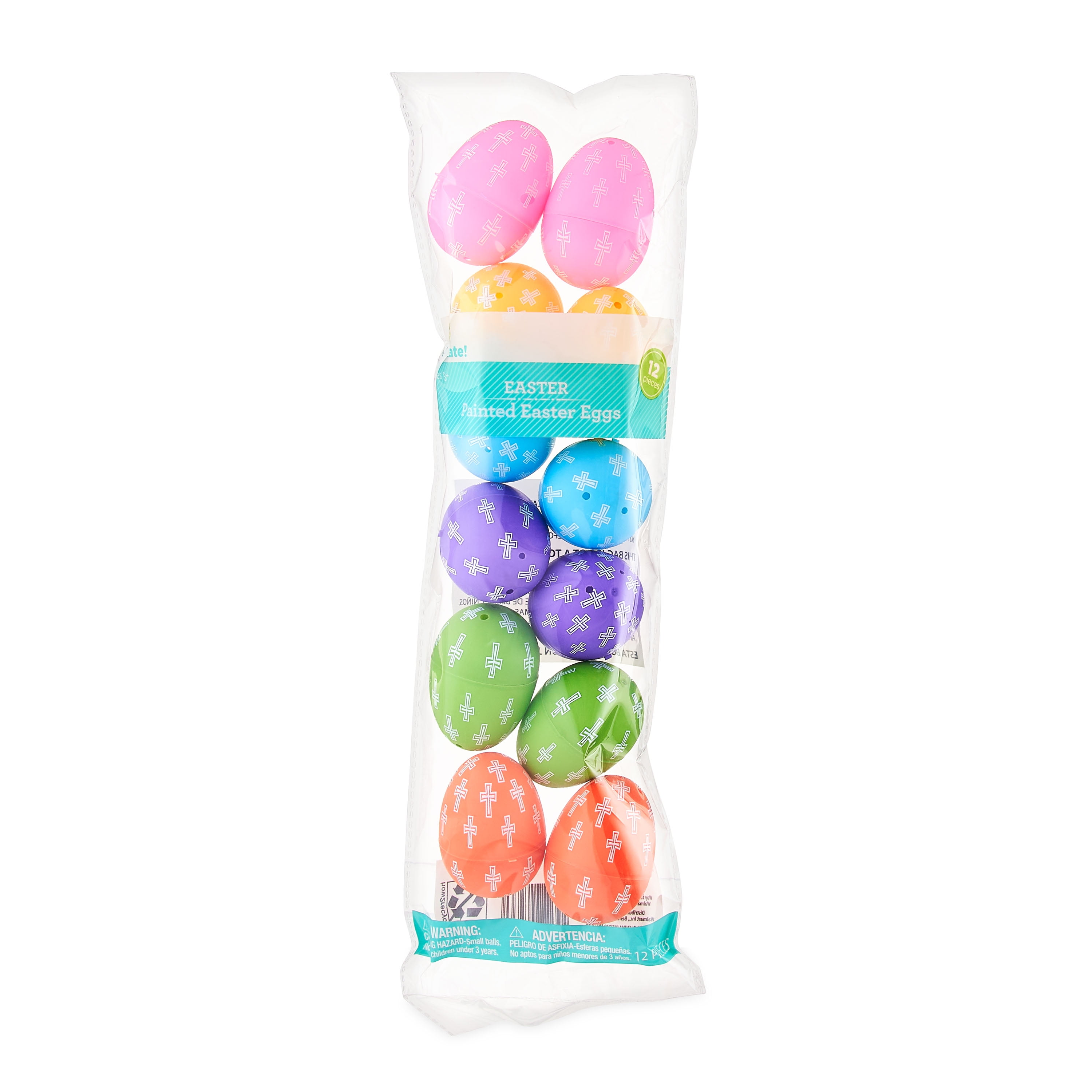 WAY TO CELEBRATE! Way To Celebrate Easter 43 MM Bright Plastic Easter Eggs with White Crosses, 12 Count