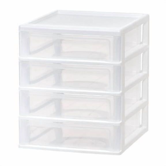 4 Drawer Desktop-Storage Unit White: Plastic Desk Drawer Organizers & Holders, 4 Compartments, 12.38" Height