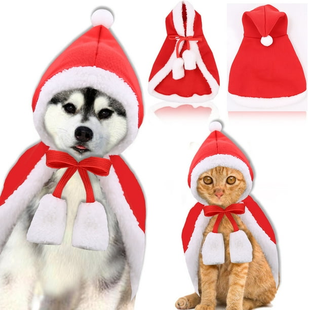 Disfraz navideño para mascotas: poncho con capa y gorro de Papá Noel para gatos y perros pequeños, color rojo, 1 unidad (talla S).