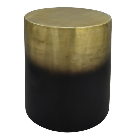 Dyan 20 Inch Side End Table- Round Drum Shape- Black- Gold Antique Brass Ombre