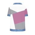 thumbnail image 5 of Olyvenn Denim Patchwork Shirt Short Sleeve Women Waffle Knit Lapel Collar Pullover Short Sleeve Casual Shirt Floral Tops Gray XXXL, 5 of 5