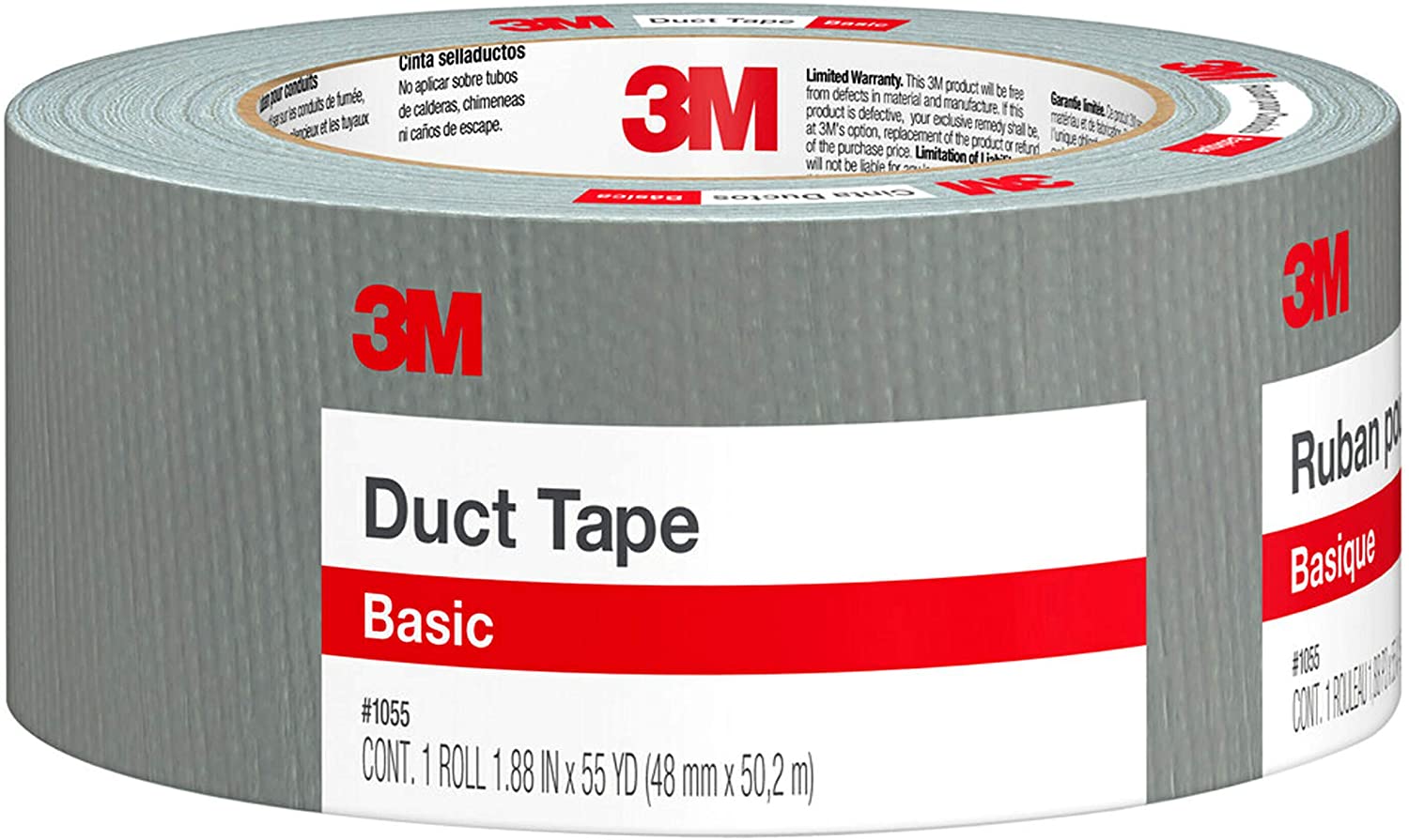 3M Basic Duct Tape, 1.88 in x 55 yd (48 mm x 50.2 m), 1 Roll Silver