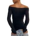 thumbnail image 4 of Women Y2k Flared Long Sleeve Off-shoulder Crop Tops See-through Mesh T-shirt Aesthetic Streetwear, 4 of 5