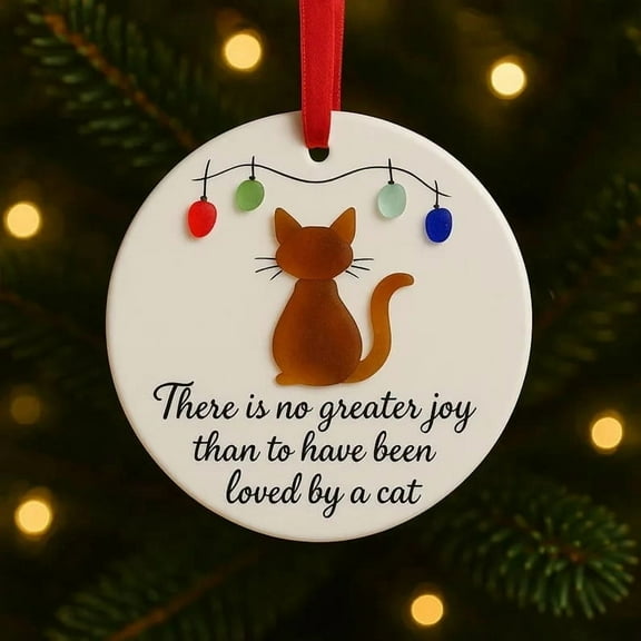 Sea Glass Art Cat Ornament, Hanging Pet Sea Glass Christmas Tree Ornament, Handmade Seaglass Cats and Seaglass Holiday Lights Ornaments, Pet Memorial Ornaments for Holiday Party Home Decor