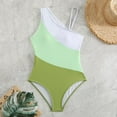thumbnail image 2 of WREESH Women's Color Block One Piece Swimsuit - Asymmetrical One Shoulder Adjustable Strap Swimsuit Athletic Bathing Suit Green, 2 of 7