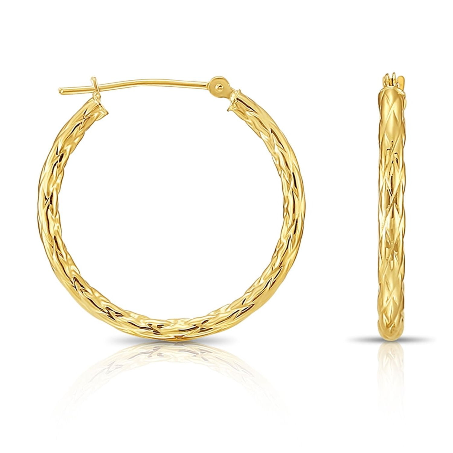 Tilo Jewelry 14K Yellow Gold Hoop Earring with Braided Design| 25mm | Classic Everyday Earrings for Women & Unisex