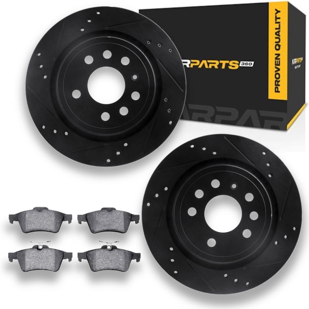 KarParts360 For Chevy Vectra 2003 04 05 06 07 2008 Brake Rotor Set | Drilled And Slotted | With Brake Pads